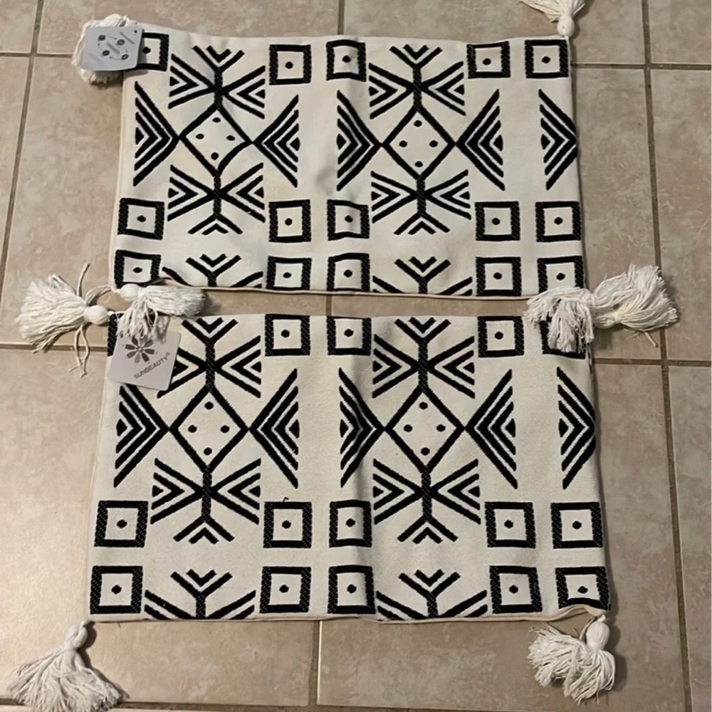 Pillow Covers Lumbar Set 2 Rectangle Jacquard Pattern Black Pillow Cover 12x20